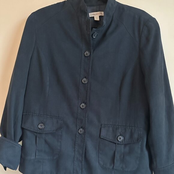 Coldwater Creek Navy Faux Suede Button Military Jacket Casual Sz 14 - Picture 3 of 7